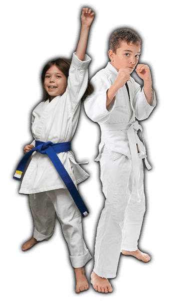 Martial Arts Lessons for Kids in Falls Church VA - Happy Blue Belt Girl and Focused Boy Banner